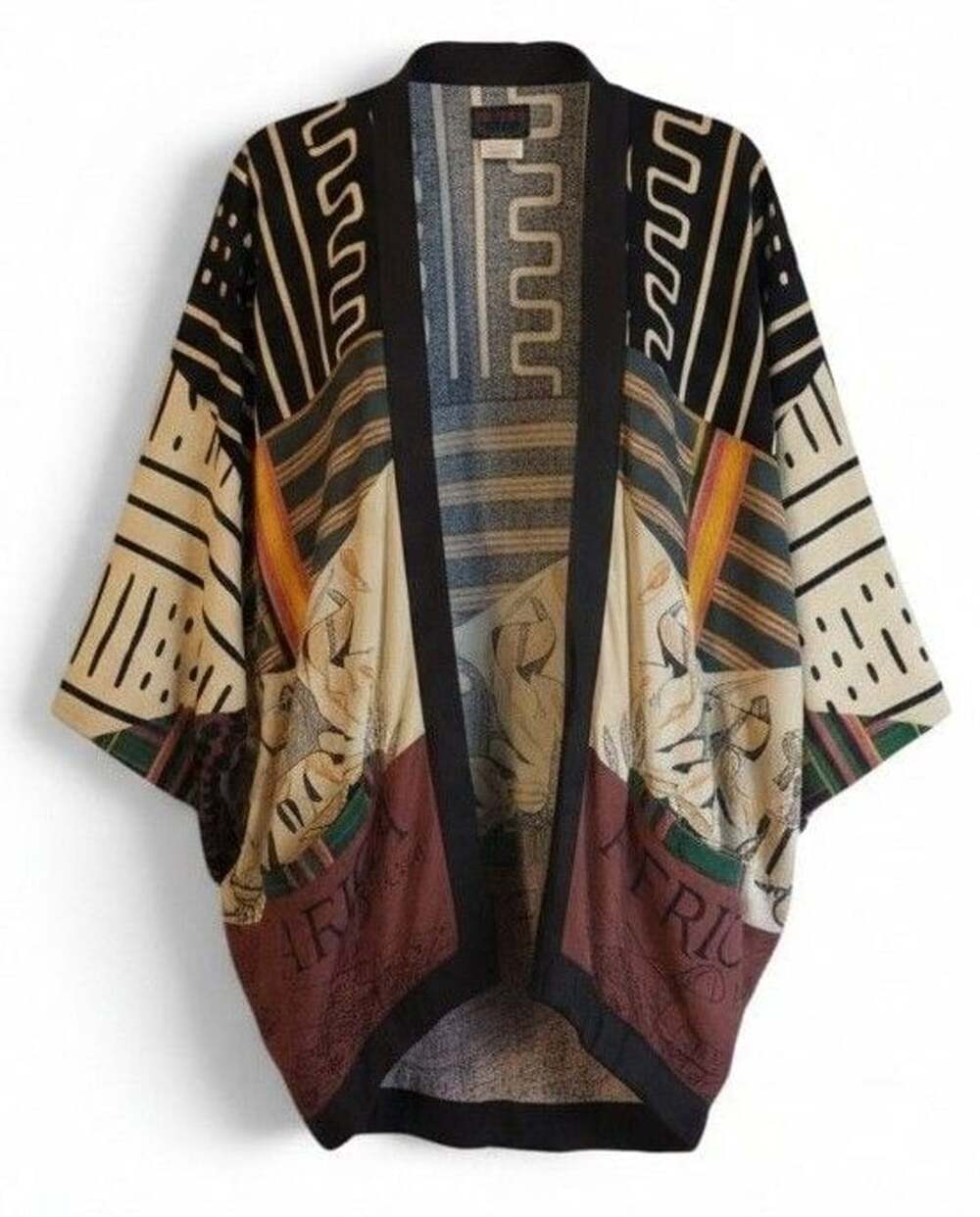 Vintage Rare Handcrafted AS-HRO Africa Map Kimono Size 13 Extra Large Black